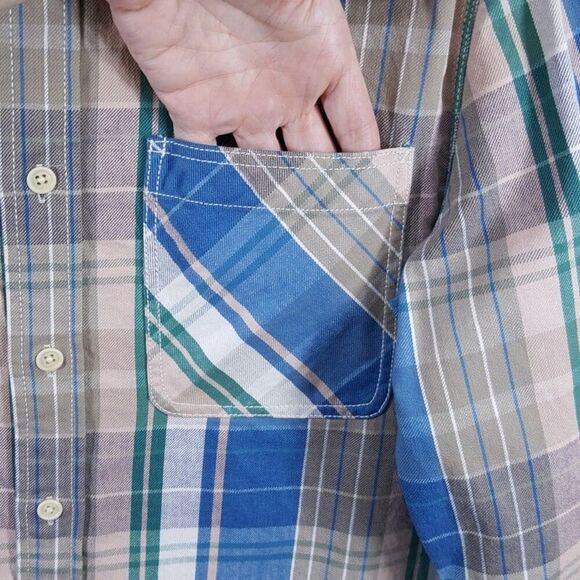 ALEX MILL Shirt Mens Medium Blue Plaid Button Up Double Pocket CHORE SHIRT $185 - Picture 4 of 9